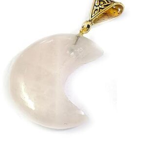 Natural Rose Quartz Moon Symbol Shaped Crystal Pendant