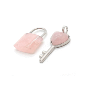 Natural Rose Quartz Crystal Key And Lock Pendant Charm Mini Crystal Pendant