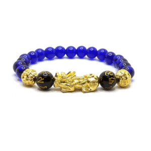 Pi Yao Pi Xui Dragon With Tibetan Buddhist Auspicious Om Mani Padme Hum Mantra Engraved Crystal Blue Bracelet