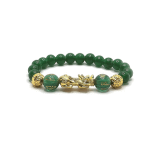 Pi Yao Pi Xui Dragon With Tibetan Buddhist Auspicious Om Mani Padme Hum Mantra Engraved Crystal Green Bracelet