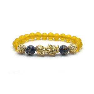 Pi Yao Pi Xui Dragon With Tibetan Buddhist Auspicious Om Mani Padme Hum Mantra Engraved Crystal Yellow Bracelet