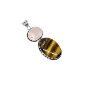 Natural Rose Quartz and Tiger Eye Double Crystal Big Size Pendant
