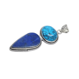 Lapis Lazuli And Turquoise And Double Crystals Big Size Drop Pendant