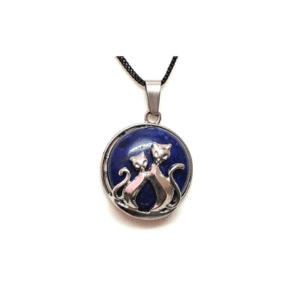 Natural Lapis Lazuli Crystal Duo Cat Pendant Reiki Healing