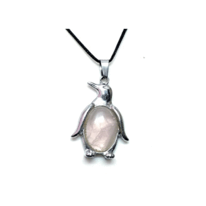 Natural Rose Quartz Crystals penguine Shaped Pendant Reiki Healing
