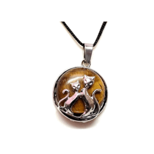 Natural Tiger Eye Duo Cat Crystal Pendant