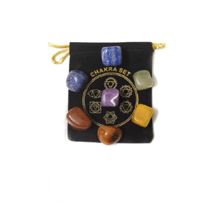 Natural Seven 7 Chakra Tumble Crystals Set with Chakra Symbol Pouch for Reiki and Chakra Healing