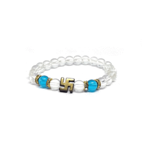 Hematite Auspicious Swastik White Crystal Bracelet