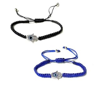 Set Of 2 Evil Eye Hand Of God Hamsa Hand Fatima Hand Protection Lucky Charm Thread Bracelets