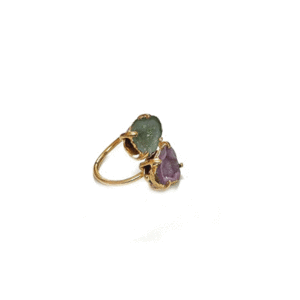 Natural Agate Double Geode Crystal Golden Plated Free Size Ring