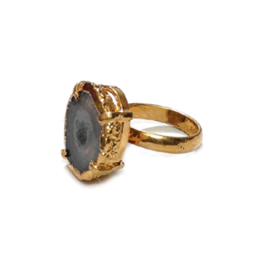 Natural grey Agate Slice Crystal Golden Plated Free Size Ring