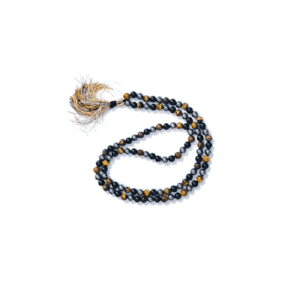 Triple Protection Natural Tiger Eye Hematite Black Obsidian Crystals Mala Rosary