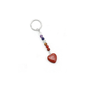 Natural Red Jasper heart Lucky Charm Seven Chakra Crystals Key Chain Key Ring