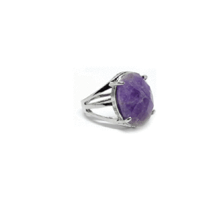 Natural Amethyst Crystal Diamond Cut Oval Free Size Ring