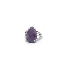 Natural Amethyst Crystal Diamond Cut Faceted Paan Shaped Free Size Ring