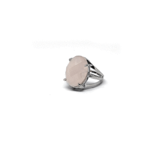Natural Rose Quartz Crystal Diamond Cut Oval Free Size Ring