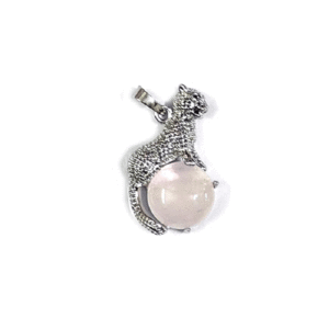 Natural Rose Quartz Tiger Shaped Crystal Pendant