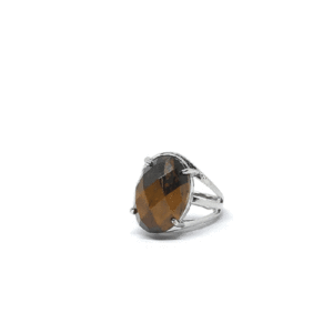 Natural Tiger Eye Crystal Diamond Cut Oval Free Size Ring