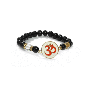 Om Oem Symbol Crystal Lucky Charm Adjustable Black Bracelet