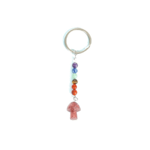 Natural Cherry Quartz With Chakra Crystals Mushroom Shaped Key Chain Key Ring