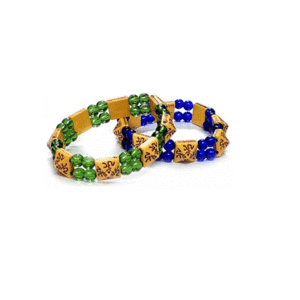 Set Of 2 Om Aum Symbol Pyramid Shaped Stretch Lucky Charm Green And Blue Bracelet