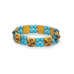 Om Aum Symbol Pyramid Shaped Stretch Lucky Charm L Blue Bracelet