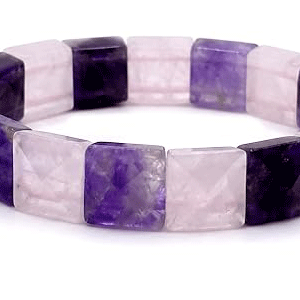 Natural Amethyst And Rose Quartz Pyramid Shaped Crystals Lucky Charm Bracelet