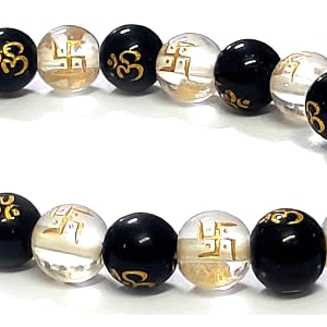 Auspicious Hindu Om And Swastik Symbol Engraved Lucky Charm Crystal Bracelet