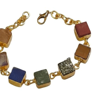Natural Chakra Raw Rough Gold Plated Metal Crystals Lucky Charm Bracelet