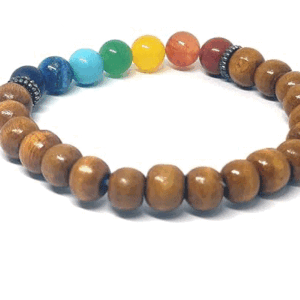 Seven Chakra Crystals Wooden Lucky Charm Adjustable Bracelet
