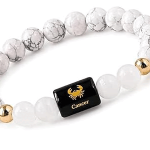 Cancer Zodiac Kark Rashi Natural Howlite And Milky Quartz Crystals Lucky Charm Bracelet
