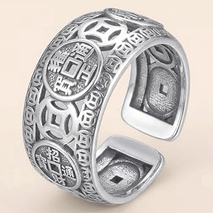 Fengshui Lucky Coins Engraved Vintage Free Size Charm Money Attraction Ring
