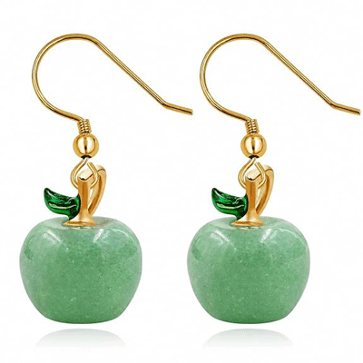 Natural Green Aventurine Apple Shaped Crystals Tops Jhumka Earring Ear Ring Pair For Women And Girls