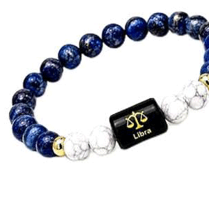 Libra Zodiac Tula Rashi Natural Lapis lazuli And Howlite Crystals Lucky Charm Bracelet