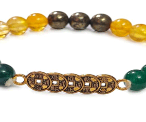 Fengshui Five Emperor Feng Shui Lucky coins Money Magnet Bracelet Pyrite Citrine Green Jade Tiger Eye Natural Crystals Bracelet