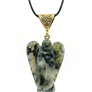 Natural Moss Agate Crystal Angel Shape Lucky Charm Pendant