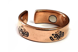Om Aum Symbol Engraved Magnetic Copper Free Size Ring - Image 3