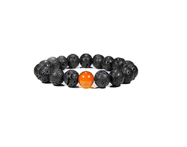  Lava Volcanic Beads & Carnelian 8 mm Bracelet