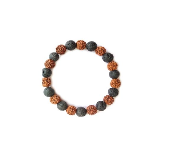 Lava Rock Beads Volcanic Beads & Rudraksha 8 mm Stretch Bracelet
