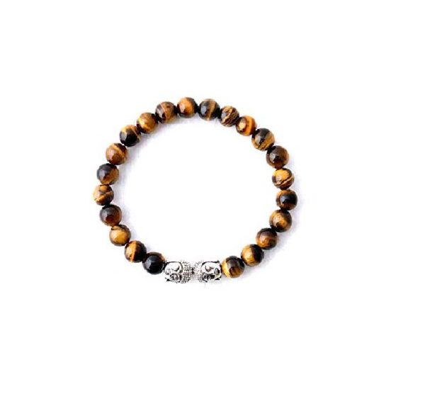 Tiger Eye Double Buddha Powered 8 mm Stretch Bracelet
