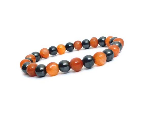 Carnelian Crystal and Magnetic Hematite 8 mm Stretch Bracelet - Image 2