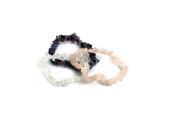 Clear Quartz Rose Quartz Amethyst CHIP Stretch Bracelet