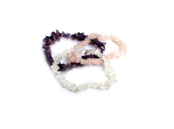 Clear Quartz Rose Quartz Amethyst CHIP Stretch Bracelet - Image 2
