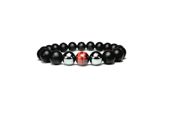  Red Tiger Eye,Black Onyx & Hematite 8 mm Stretch Bracelet