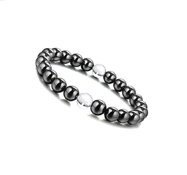Genuine Hematite & Clear Quartz 8 mm Stretch Bracelet