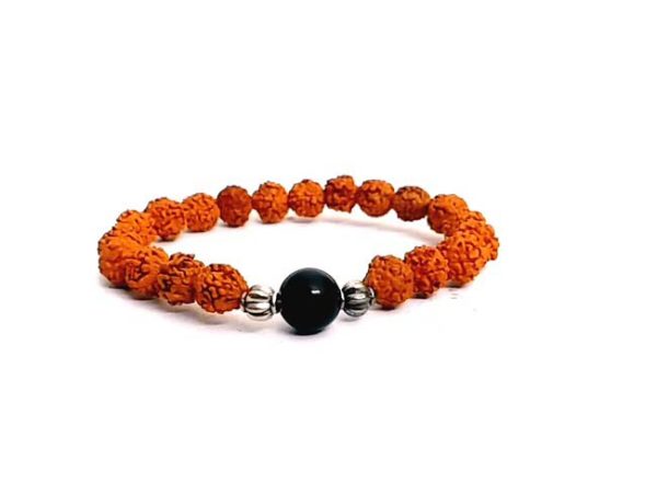  Rudraksha & Black Onyx 8 mm Stretch Bracelet 