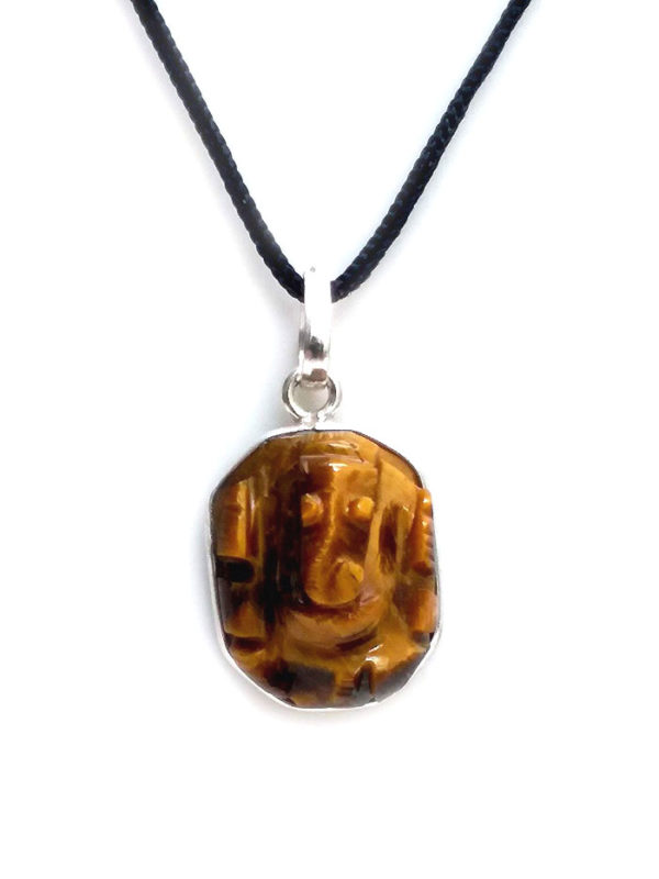 Crystal Tiger Eye Lord Ganesh Ji Engraved Pendant