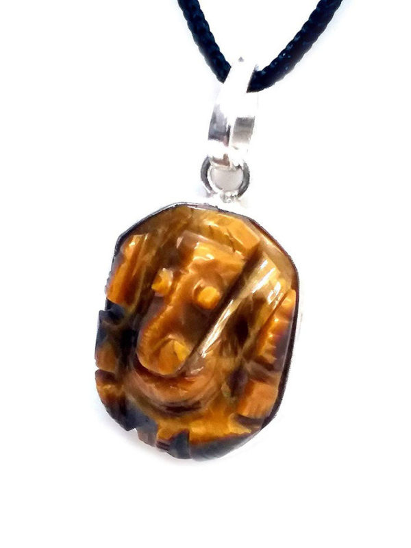 Crystal Tiger Eye Lord Ganesh Ji Engraved Pendant - Image 2