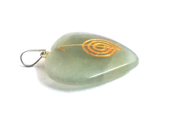 Green Aventurine Cho ko Rei Symbol Engraved Pendant