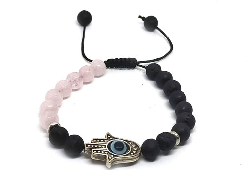 Blue eye round beads bracelet bracelet with Hamsa hand